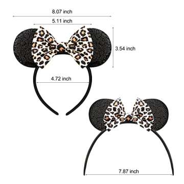 FANYITY Mouse Ears, Sequin Leopard Mouse Ears Headband for Boys Girls Women halloween&Disney Trip (baowen)