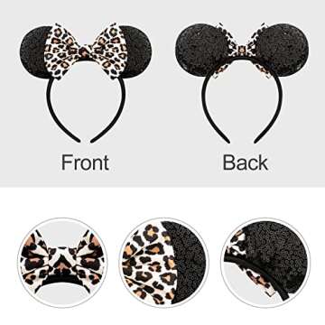 FANYITY Mouse Ears, Sequin Leopard Mouse Ears Headband for Boys Girls Women halloween&Disney Trip (baowen)