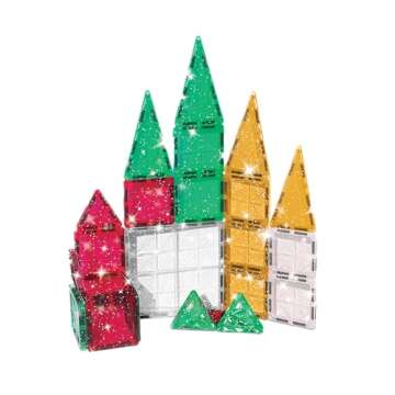 CreateOn Crayola Holiday Glitter Mini PIP Magnetic Tiles, Magnetic Kids’ Building Toys, STEM Learning Travel Toys for Boys and Girls, 27-Piece Set