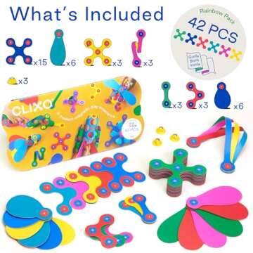 Clixo Rainbow 42 Piece Pack - Flexible, Durable, Imagination-Boosting Magnetic Building Toy- Modern, Modular Designs for Hours of STEM Play. A Multi-Sensory Magnet Toy, Travel Friendly. Ages 4-99