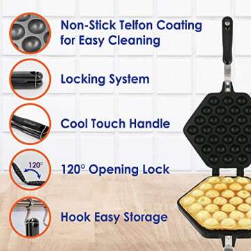 Bubble Waffle Maker Pan by StarBlue with FREE Recipe ebook and Tongs - Make Crispy Hong Kong Style Egg Waffle in 5 Minutes