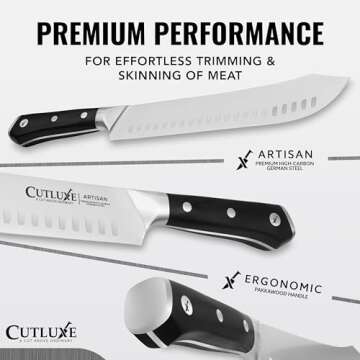 Cutluxe Butcher Knife – 10″ Bullnose Carving Knife, Razor Sharp Forged High Carbon German Steel, Full Tang, Ergonomic Handle Design, Grilling Gifts for Men – Artisan Series