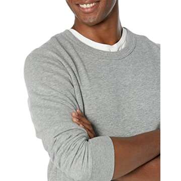 Amazon Essentials Men's Lightweight Long-Sleeve French Terry Crewneck Sweatshirt (Available in Big & Tall), Grey Heather, Large