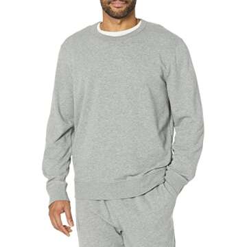 Amazon Essentials Men's Lightweight Long-Sleeve French Terry Crewneck Sweatshirt (Available in Big & Tall), Grey Heather, Large