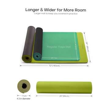 Heathyoga Eco Friendly Non Slip Yoga Mat, Body Alignment System, SGS Certified TPE Material - Textured Non Slip Surface and Optimal Cushioning,72"x 26" Thickness 1/4" Grass Green