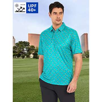 SAMERM Mens Golf Shirt Short Sleeve Print Performance Moisture Wicking Dry Fit Polo Shirts for Men,Green M