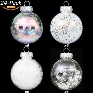 Sea Team Shatterproof Clear Plastic Christmas Ball Ornaments Decorative Xmas Balls Baubles Set with Stuffed Delicate Decorations (70mm/2.76 inch 24-Pack, Iridescent)