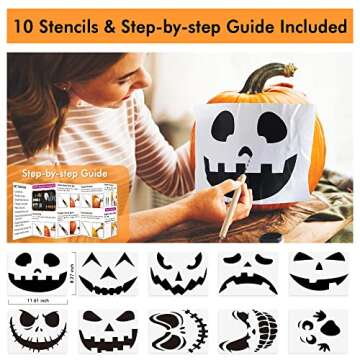 Halloween Pumpkin Carving Kit - 25 PCS Tools & Stencils