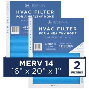 Medify Air 16x20x1 Filter - MERV 14 HEPA Air Cleaning for Pollution, Smoke, Allergies, Dust (2-Pack) - Pleated HVAC AC Furnace Air Filters Replacement - Actual Size: 15.67 x 19.69 x 0.79 Inches