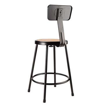 National Public Seating 6224B-10 24"Heavy Duty Steel Stool with Backrest, Black