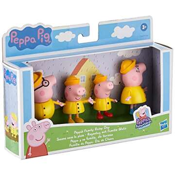 Peppa Pig Peppa’s Adventures Peppa’s Family Rainy Day Figure 4-Pack Toy Includes 4 Pig Family Figures in Raincoats, Ages 3 and up