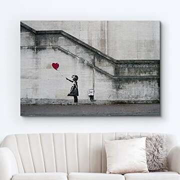 wall26 Canvas Print Wall Art Banksy There is Always Hope Girl with Balloon Graffiti & Street Art Pop Culture Illustrations Pop Art Bohemian Multicolor Dark for Living Room, Bedroom, Office - 24"x36"