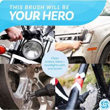 Brush Hero Wheel Brush - Auto Cleaning Kit Water, Powered Rim Cleaner to Scrub and Wash Tires, Grills, Bike and Motorcycle Wheels, Car Detailing Spinning Brushes