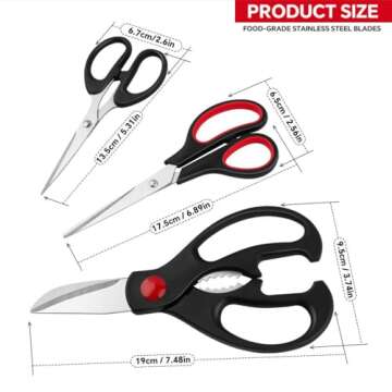 Kitchen Shears Set - QtoiKce Kitchen Scissors 3 Pack All Purpose Poultry Shears,Stainless Steel Sharp Utility Cooking Scissors for Home