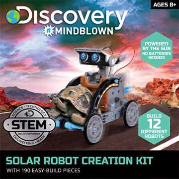 Discovery Kids #MINDBLOWN Solar Robot 12-in-1 Kit, 190-Piece STEM Creation Kit with Working Solar Powered Motorized Engine and Gears, Construction Engineering Set for Kids Ages 8 and Up