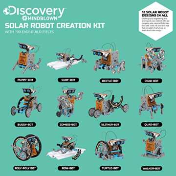 Discovery Kids #MINDBLOWN Solar Robot 12-in-1 Kit, 190-Piece STEM Creation Kit with Working Solar Powered Motorized Engine and Gears, Construction Engineering Set for Kids Ages 8 and Up