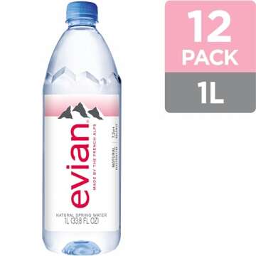 Evian Natural Spring Water, 1L Bottle - Refreshing 12 Pack