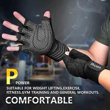 Ihuan Weight Lifting Gym Gloves with Wrist Strap