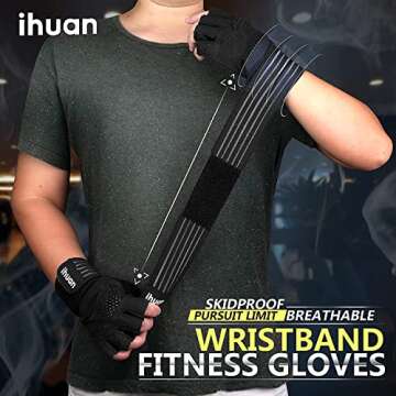 Ihuan Weight Lifting Gym Gloves with Wrist Strap