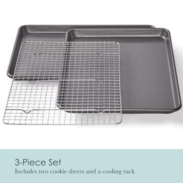 Chicago Metallic Professional Non-Stick Cookie and Jelly-Roll Pan Set with Cooling Rack, 17 by 12.25 Inches