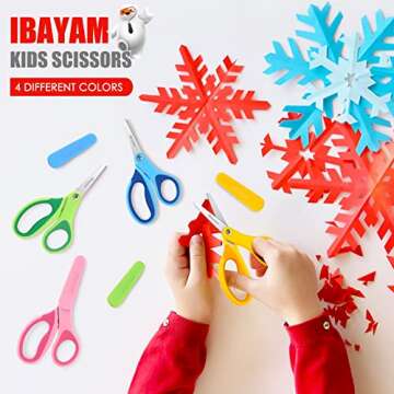 Kids Scissors, iBayam 5" Kid Scissors with Cover, Safety Small Scissors, Student Blunt Tip Scissors Christmas Gifts Stocking Stuffers for School Kids Age 4-7 8 9 10-12, Toddler Scrapbooking Craft Kits