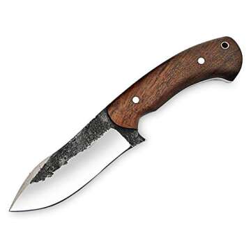 High Carbon Steel Knife - Handmade Full Tang Bushcraft Knife - Hunting Knife, Survival Knife, Fixed Blade Knife & Camping Knife - Camping Knives & Hunting Knives with Rosewood Handle & leather Sheath