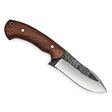 High Carbon Steel Knife - Handmade Full Tang Bushcraft Knife - Hunting Knife, Survival Knife, Fixed Blade Knife & Camping Knife - Camping Knives & Hunting Knives with Rosewood Handle & leather Sheath