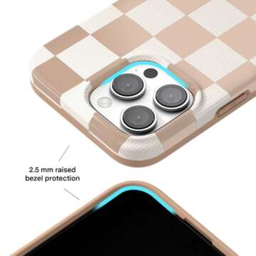 Velvet Caviar Checkered Phone Case for iPhone 16 Pro Max for Women [8ft Drop Tested] Compatible with MagSafe - Girly Cute Protective Designer Cover - Nude Neutral Aesthetic