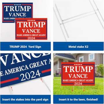 MAGJIUKE Trump Vance 2024 Yard Sign, Donald Trump President JD Vance Vice President 2024 Yard Signs, 18 "X 12" Double-Sided MAGA Sign, Metal H-Shaped Stake, Red And Blue 2-Pack