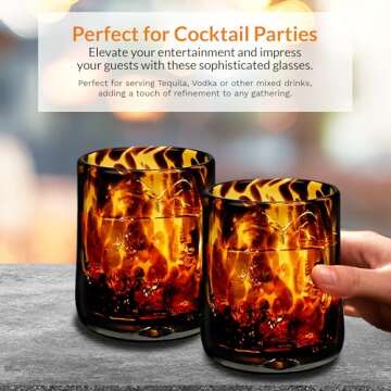 IMPULSE! Tortoise Leopard Print Brown 10 oz. Rocks Glasses, Set of 4 - Stylish Stemless Cocktail Cups Glass - Ideal Glassware Tumbler for Gin, Tequila, Vodka, Soft Drinks - 3.15 × 3.15 × 4.3 in