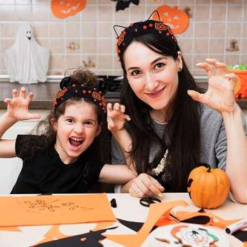 CEALXHENY Halloween Headband for Women, Beaded Boo Trick or Treat Knotted Headband, Embellished Rhinestone Pearl Top Knot Headbands, Halloween Costume Party Hair Accessory Gifts, Halloween Accessories