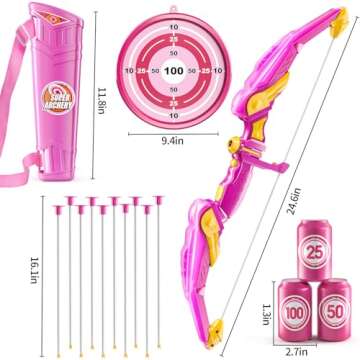 TEMI Bow and Arrow for 3 4 5 6 7 8 9 10 Year Old Kids Girls, LED Light Up Archery Toy with 10 Suction Cup Arrows, 4 Target & Quiver, Indoor Outdoor Sport Toys, Birthday Gift Toys for Kids Girls