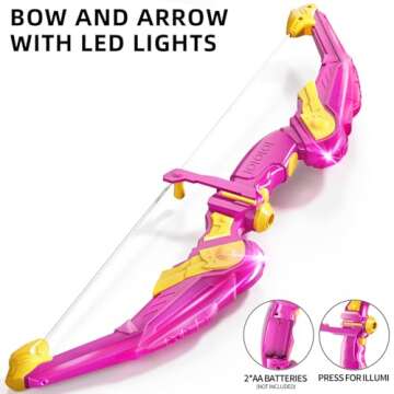 TEMI Bow and Arrow for 3 4 5 6 7 8 9 10 Year Old Kids Girls, LED Light Up Archery Toy with 10 Suction Cup Arrows, 4 Target & Quiver, Indoor Outdoor Sport Toys, Birthday Gift Toys for Kids Girls