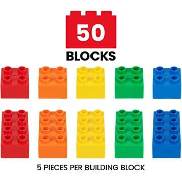 PREXTEX Building Blocks for Toddlers 1-3+ (50 Mega Blocks) Large Toy Blocks Compatible with Most Major Brands - Kids Toys Gift Set for All Ages (Boys & Girls)