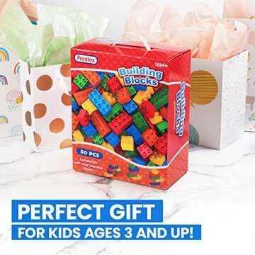 PREXTEX Building Blocks for Toddlers 1-3+ (50 Mega Blocks) Large Toy Blocks Compatible with Most Major Brands - Kids Toys Gift Set for All Ages (Boys & Girls)