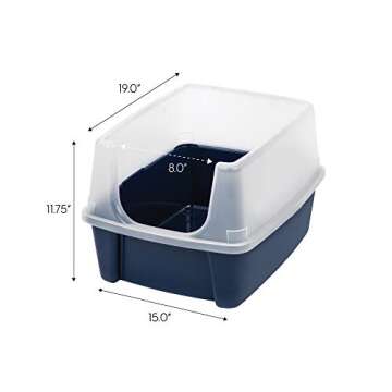 IRIS USA Large Cat Litter Box with Scoop, Open Top Cat Litter Pan, Navy