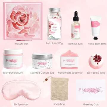 Rose Spa Gifts Set, Bath Gift Set for Women, Relaxing Spa Gifts, Bath Spa Gift Basket for Women, Self Care Gifts, Care Package, Home Spa Products, Birthday Gifts for Women, Rose Gifts (Rose)