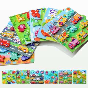 MUSCELL Wooden Puzzles for Toddlers Ages 3+, 10PCS Farm Animals Tear & Tear Wooden Full Color Puzzles, Toddler Puzzles Learning Educational Preschool Toys Gifts for Boys Girls