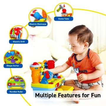 Toys for 1 Year Old Boy Birthday Gifts for Baby Boy Toy, Musical Learning Workbench Toy for Boys Kids Construction Work Bench Building Tools Sound Lights Engineering Pretend Play One Year Old Boy Toys