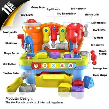 Toys for 1 Year Old Boy Birthday Gifts for Baby Boy Toy, Musical Learning Workbench Toy for Boys Kids Construction Work Bench Building Tools Sound Lights Engineering Pretend Play One Year Old Boy Toys