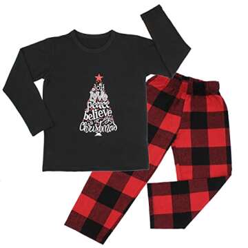 ANGELGGH Family Pajamas Matching Sets, Cute Christmas Printed 2 Piece Sleepwear, Holiday PJs Jammies for Couples/Women/Men (Youth, 2-3T, Black Joy)