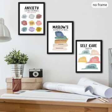 Outus 9 Pieces Mental Health Posters Anxiety Therapy Motivational Poster Psychologist Counselor Inspirational Posters Positive Quotes Wall Decor Classroom for Home Office, 8 x 10 Inch(Retro Style)