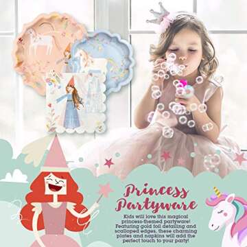 Magical Princess Party Bundle by Meri Meri | Stylish Partyware Includes Gold Foil Scalloped Dinner Plates, Dessert Plates, and Napkins | Classy Royal Décor for Events and Parties