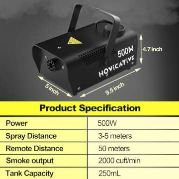 HOvicative Fog Machine, Smoke Machine, 500W and 2500CFM Fog with Wired Receiver and Wireless Remote Controls, fit for Outdoor, Parties, Stage Effect, Indoor, Disco, Halloween, Disinfection or Weddings