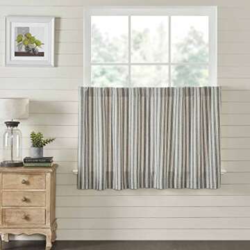 Piper Classics Market Place Gray Ticking Stripe 36" Tier Curtains