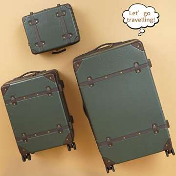 universal trotter Vintage Trunk Luggage Set with Brown Trim, Lightweight and Durable Hard Shell Suitcase Set with Double Spinner Wheels, TSA Lock, 28/20/14