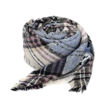 American Trends Womens Plaid Blanket Scarf for Women Classic Soft Tartan Wrap Shawl Oversized Shawl Cape Scarves Blue Beige