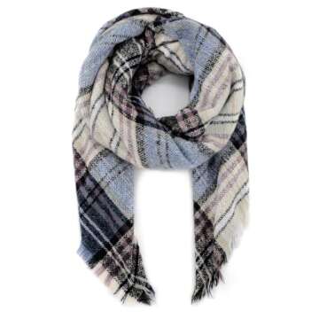 American Trends Womens Plaid Blanket Scarf for Women Classic Soft Tartan Wrap Shawl Oversized Shawl Cape Scarves Blue Beige