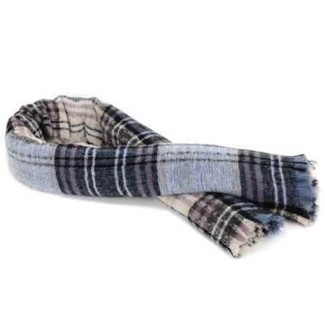 American Trends Womens Plaid Blanket Scarf for Women Classic Soft Tartan Wrap Shawl Oversized Shawl Cape Scarves Blue Beige