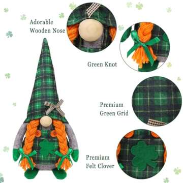 St Patrick's Day Gnomes Plush Decoration, 2 Pack different Green Grid Hats with Shamrock ,Faceless Elderly Irish Festival Lucky Hanging Ornaments, Saint Patrick's Day Irish home and office Decor